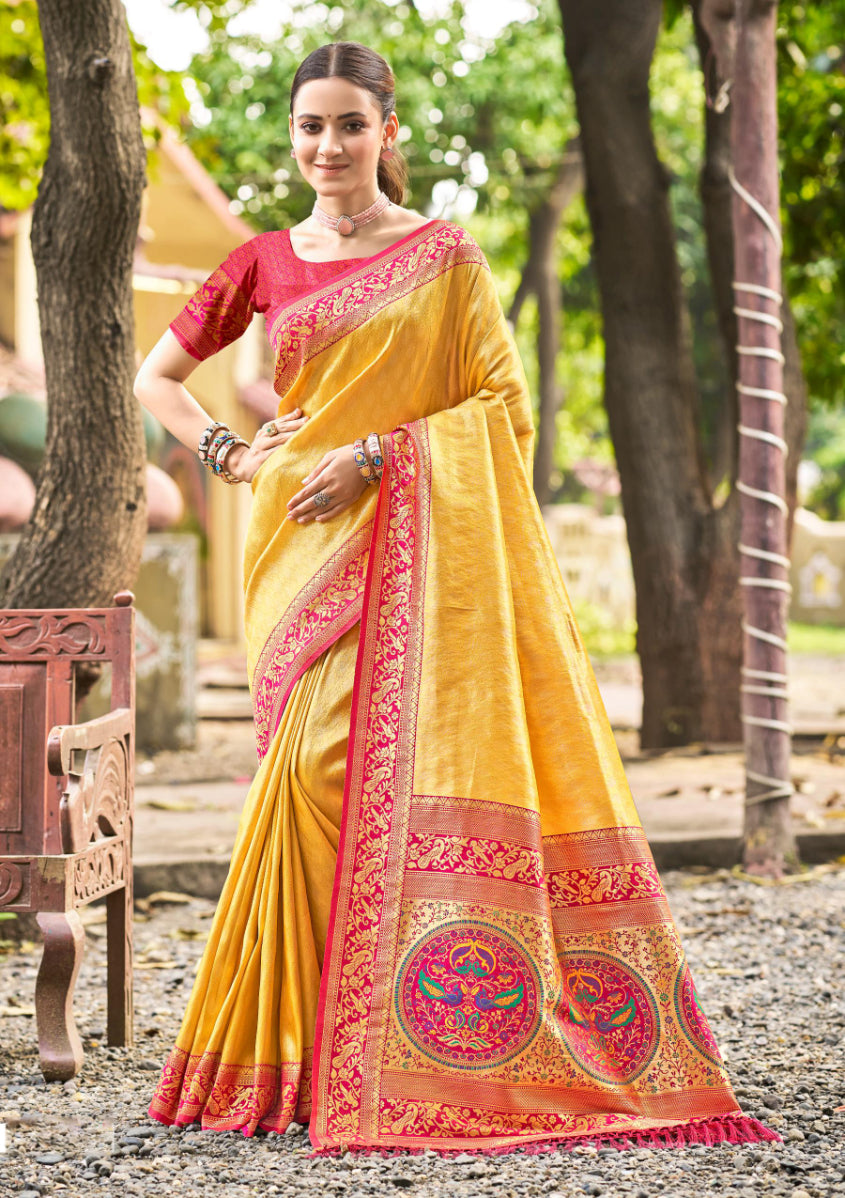Yellow Color Kanjivaram Silk Saree With Elegant Flow and Traditional Feel
