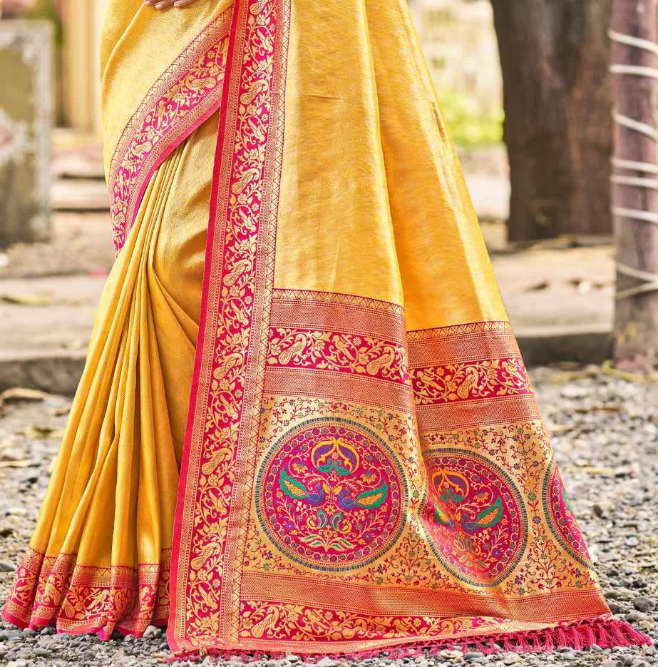 Yellow Color Kanjivaram Silk Saree With Elegant Flow and Traditional Feel
