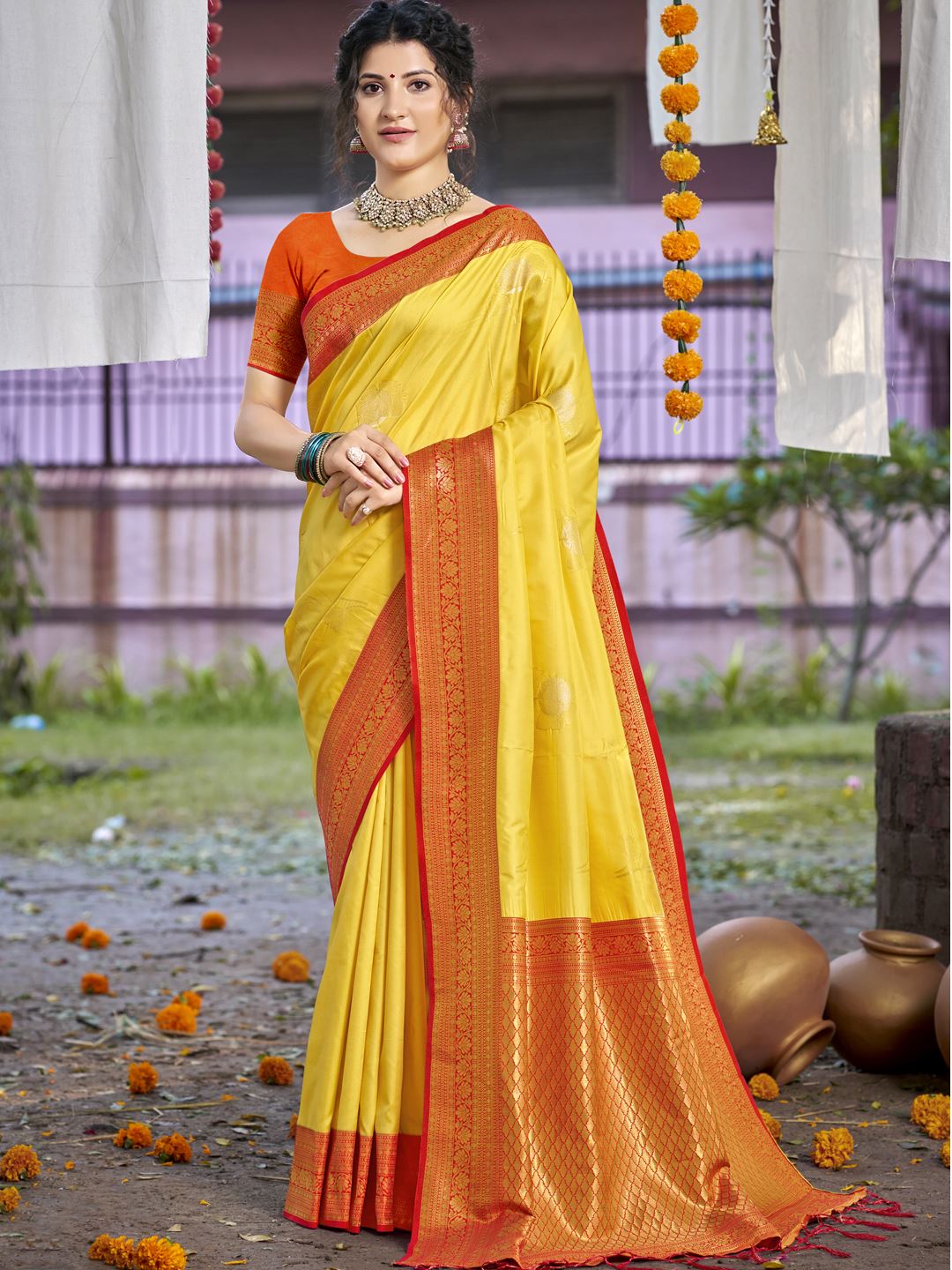 Yellow Color Silk Weaving Classic  Saree