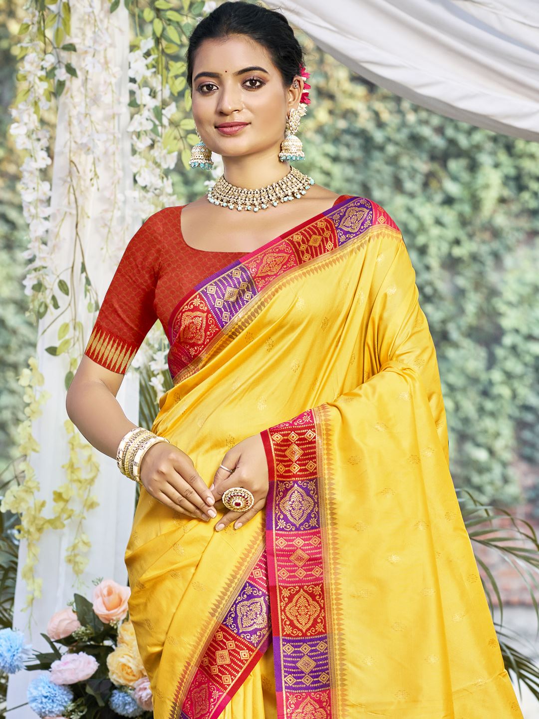 Yellow Color Traditional wear Silk Saree