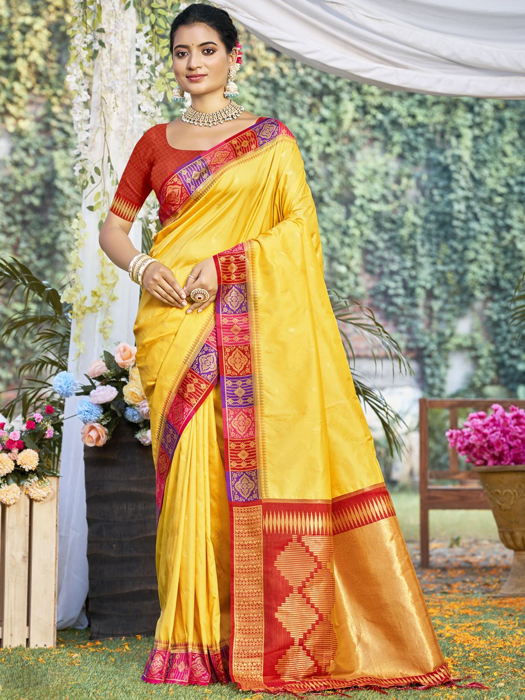 Yellow Color Traditional wear Silk Saree