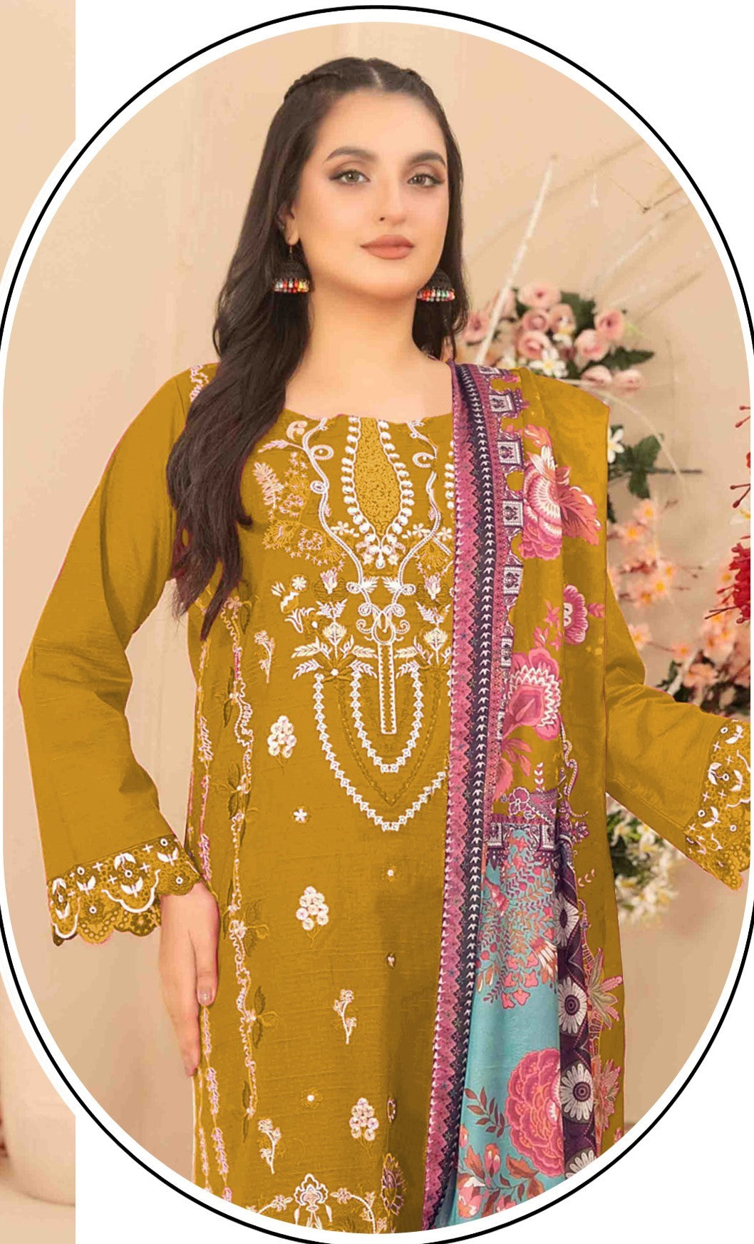 Yellow Cotton Designer Suit Set With Elegant Embroidery