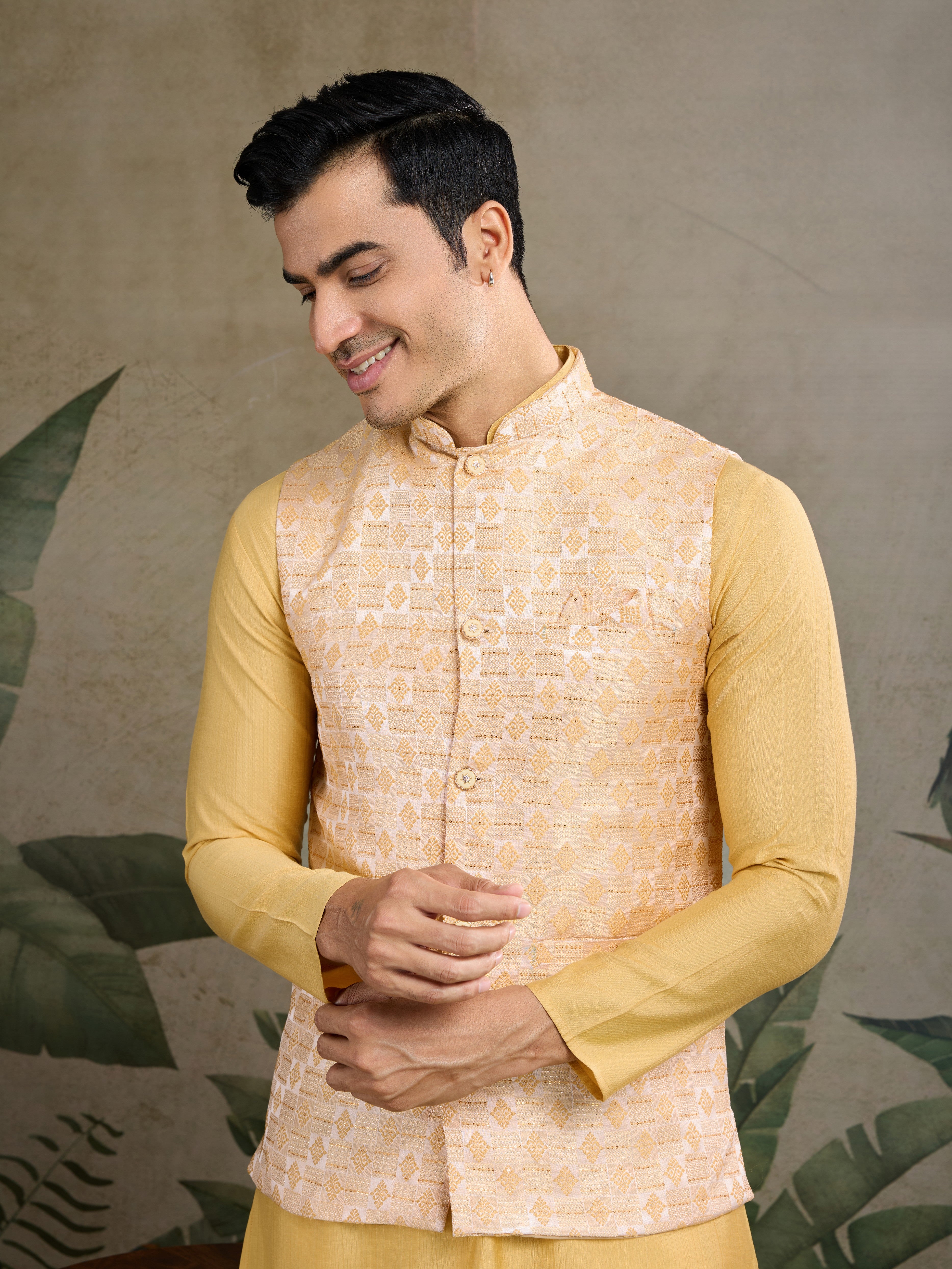 Yellow Ethnic Ceremonial Kurta with Jacket