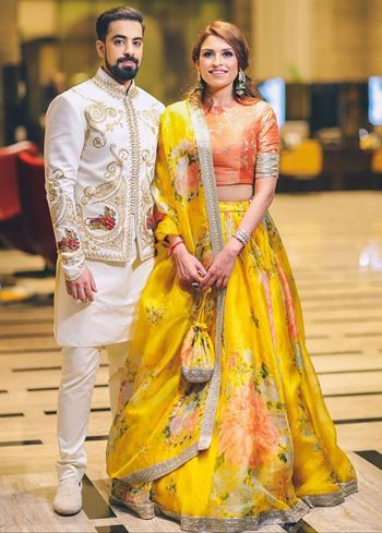 Yellow Floral Digital Printed Organza Bridal Lehenga Choli