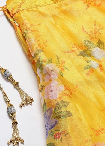 Yellow Floral Digital Printed Organza Bridal Lehenga Choli