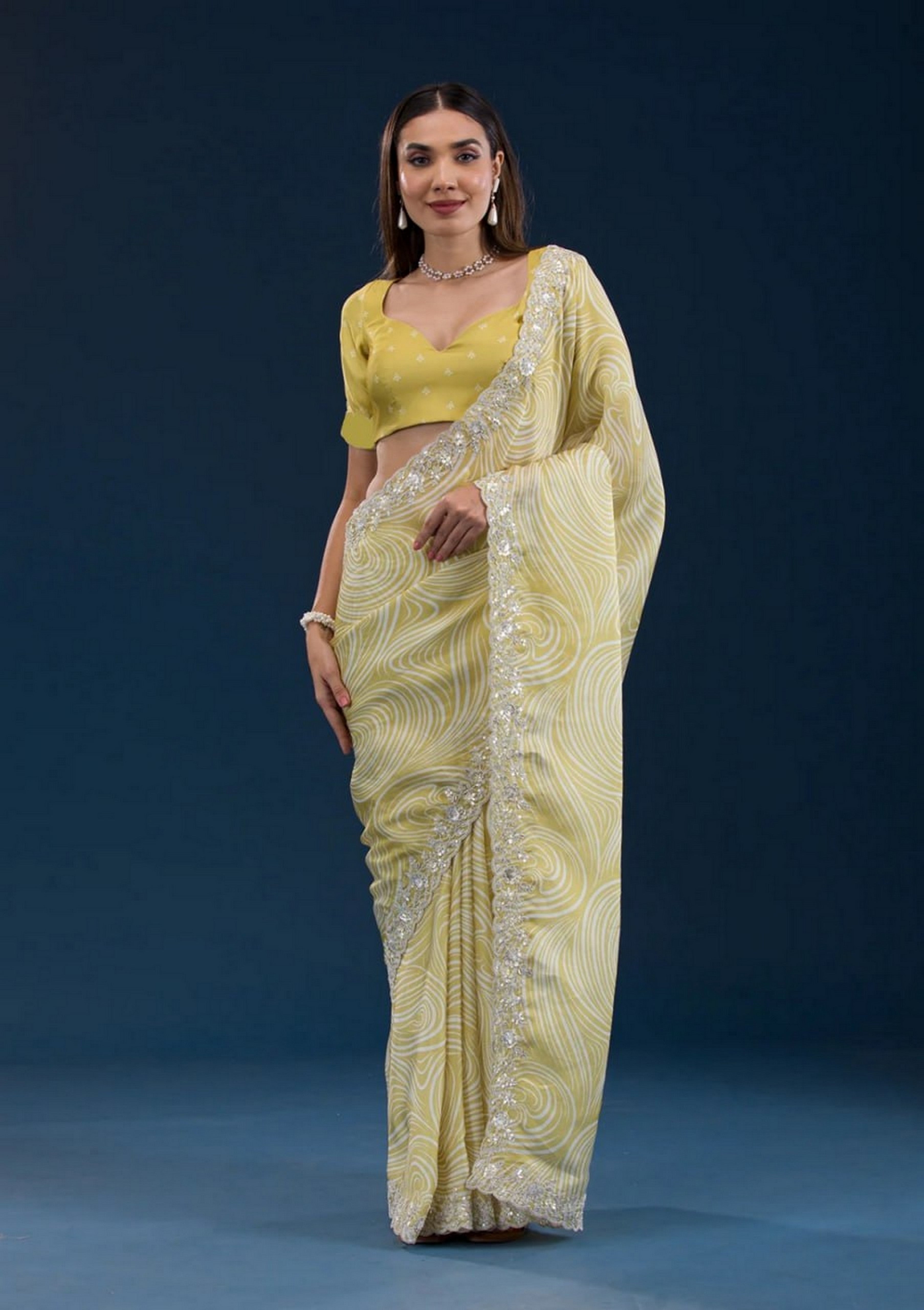 Yellow Georgette Girlie Partywear Saree