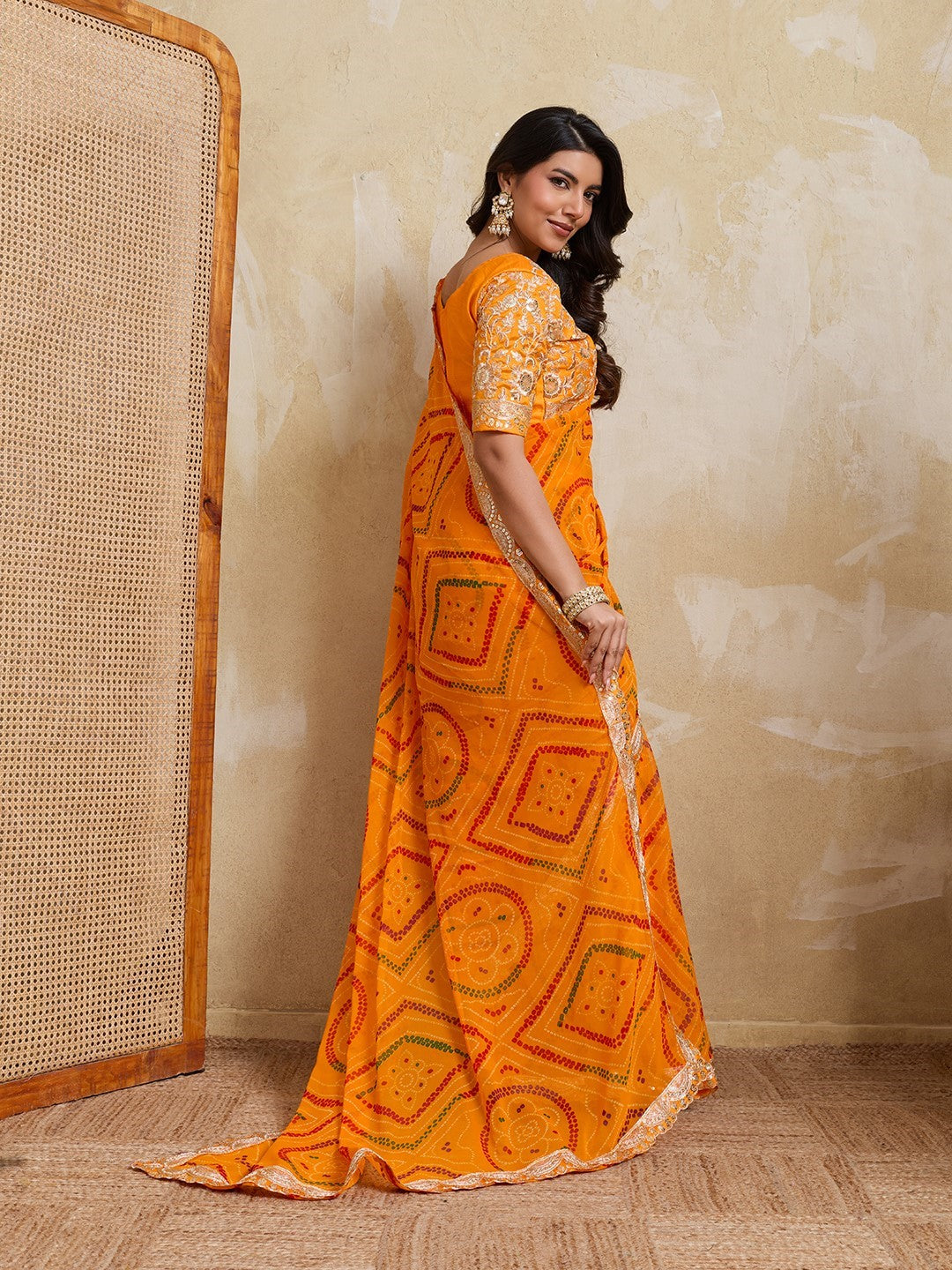 Yellow Georgette Saree With Printed Festive Traditional Saree