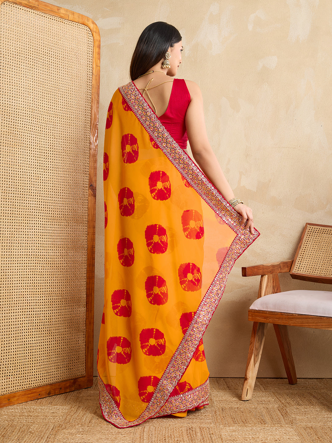 Yellow Georgette Smart And Beautiful Festive Wear Saree