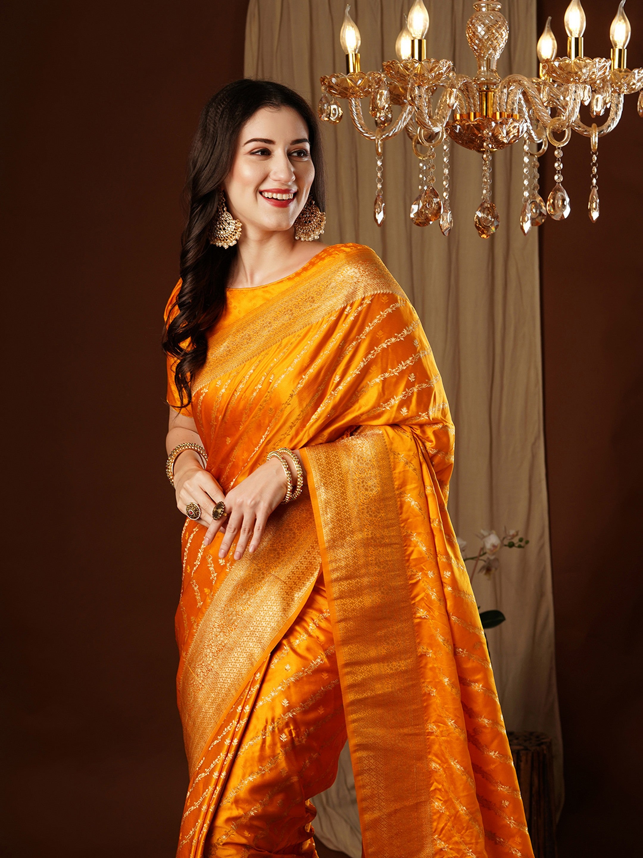 Yellow Glamorous Jacquard Designer Satin Silk Saree