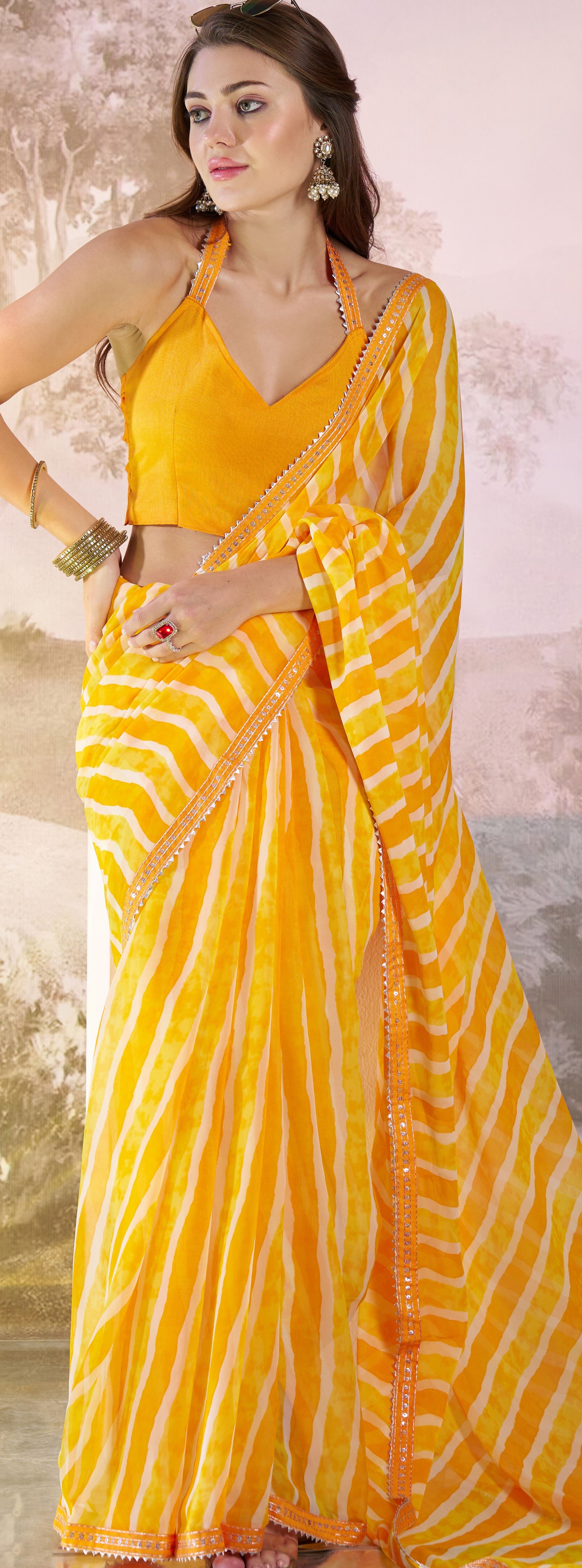 Yellow Glamorous Partywear Georgette Bollywood Saree