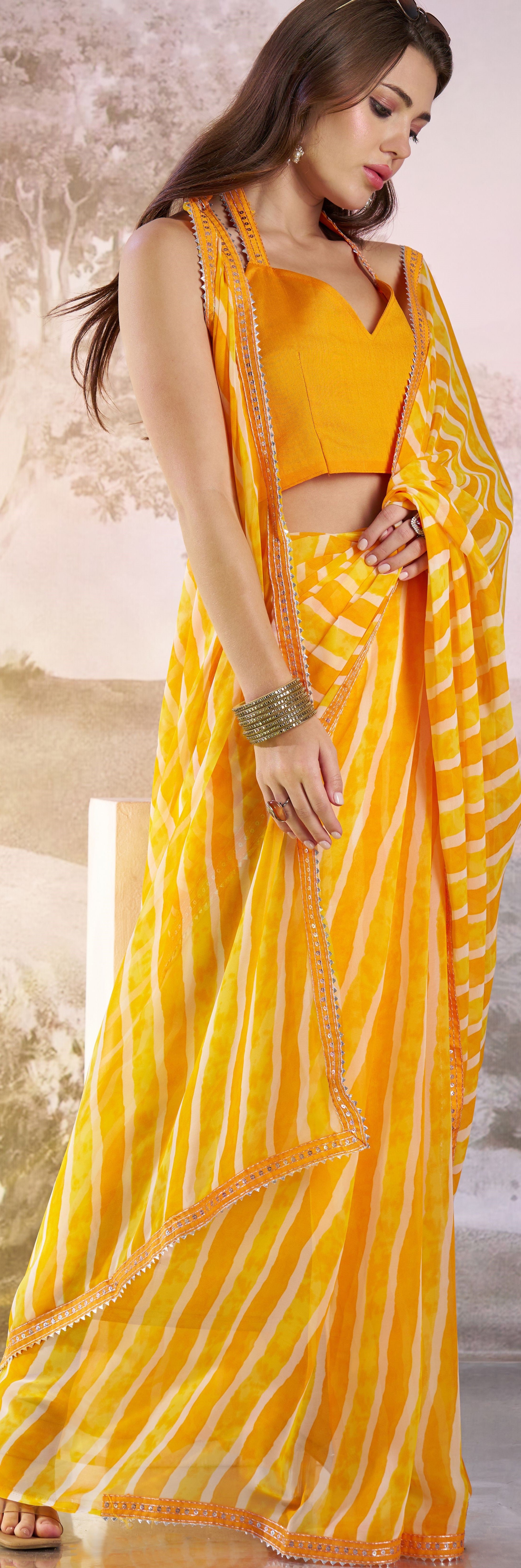 Yellow Glamorous Partywear Georgette Bollywood Saree