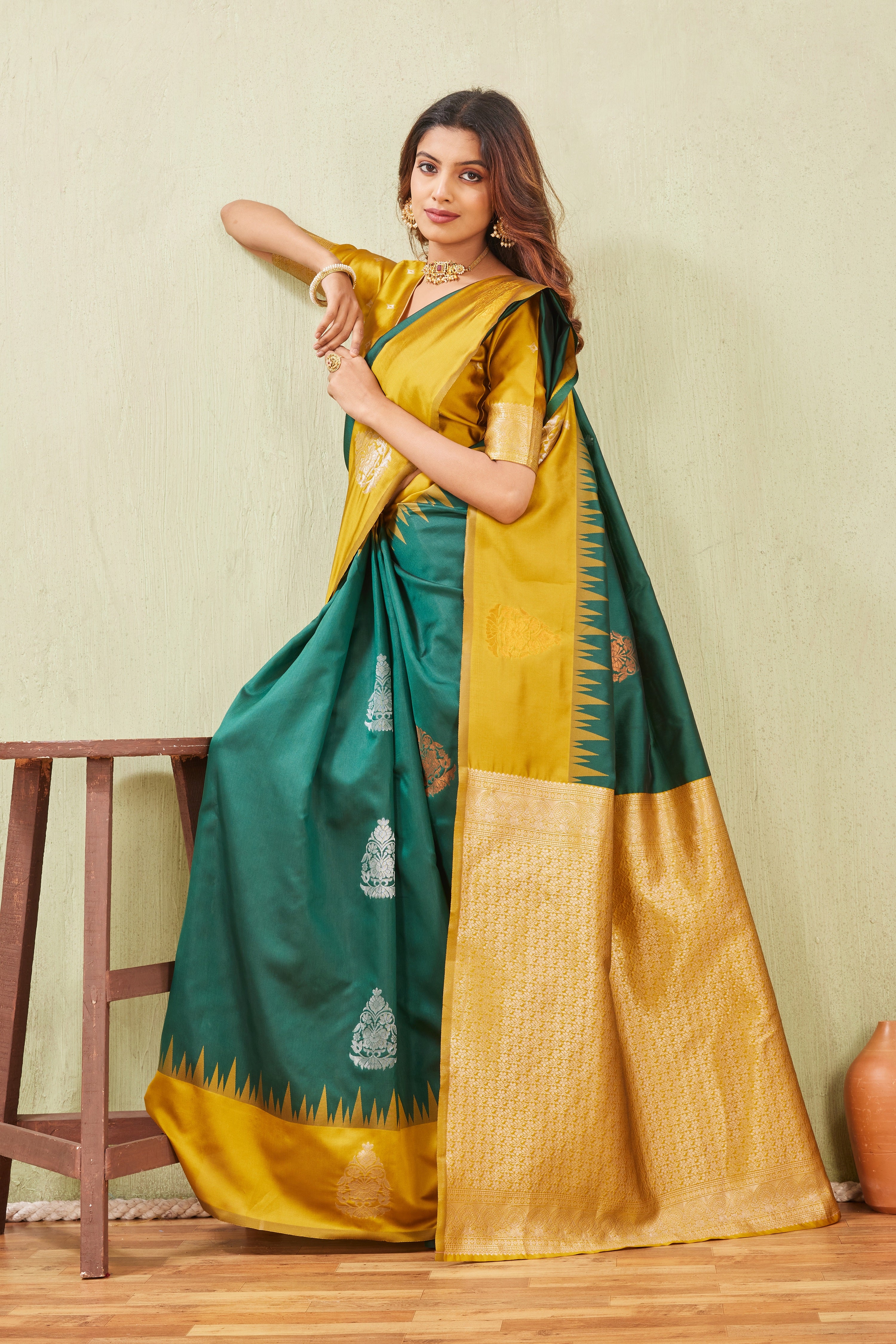 Yellow Green Banarasi Silk Saree with Rich Pallu & Elegant Jacquard Jari Work