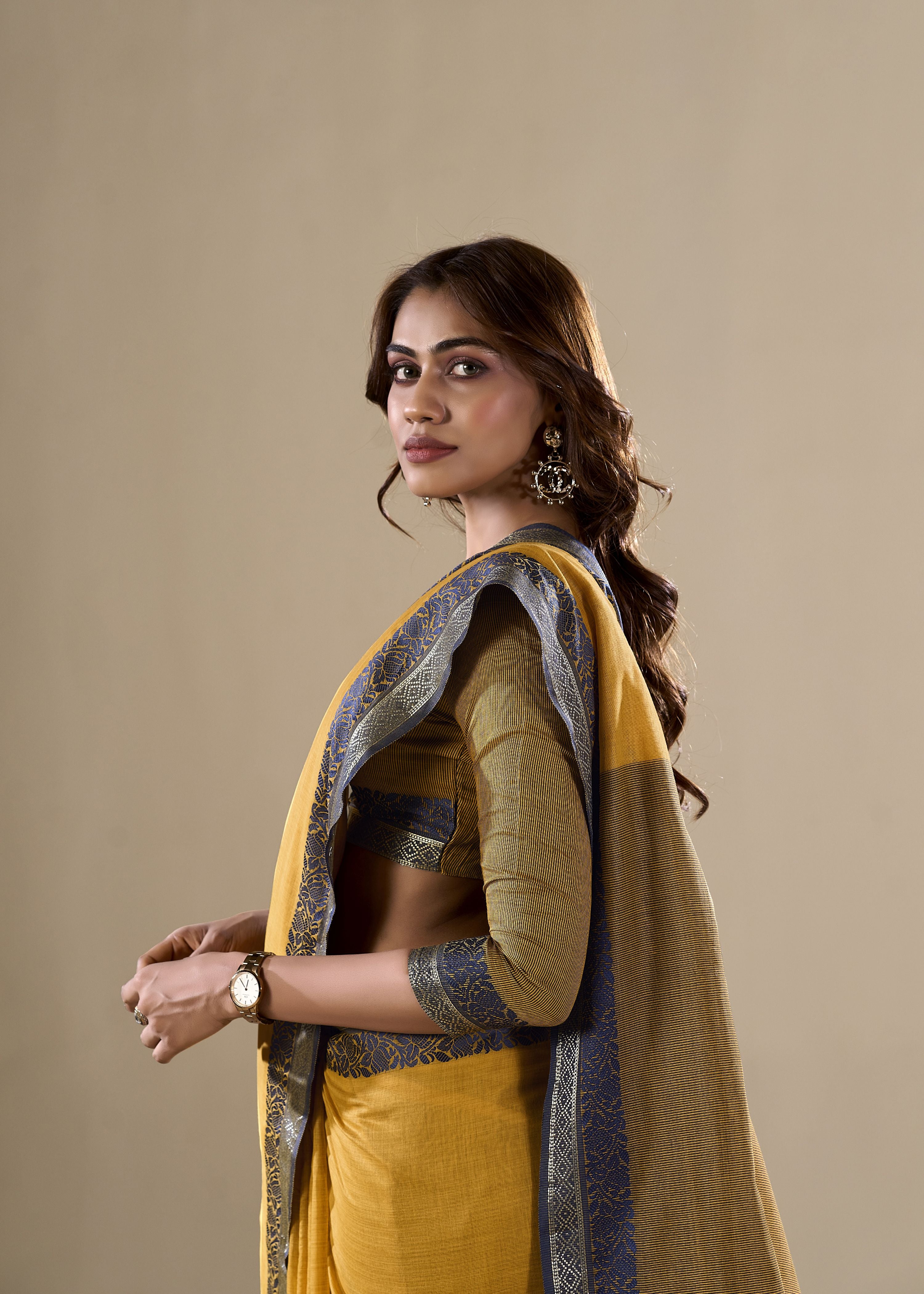 Yellow Handloom Silk Woven Pallu Border Designer Ethnic Traditional Saree