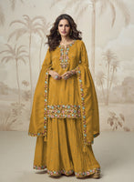 Yellow Heavy Designer Suit With Heavy Embroidery Work
