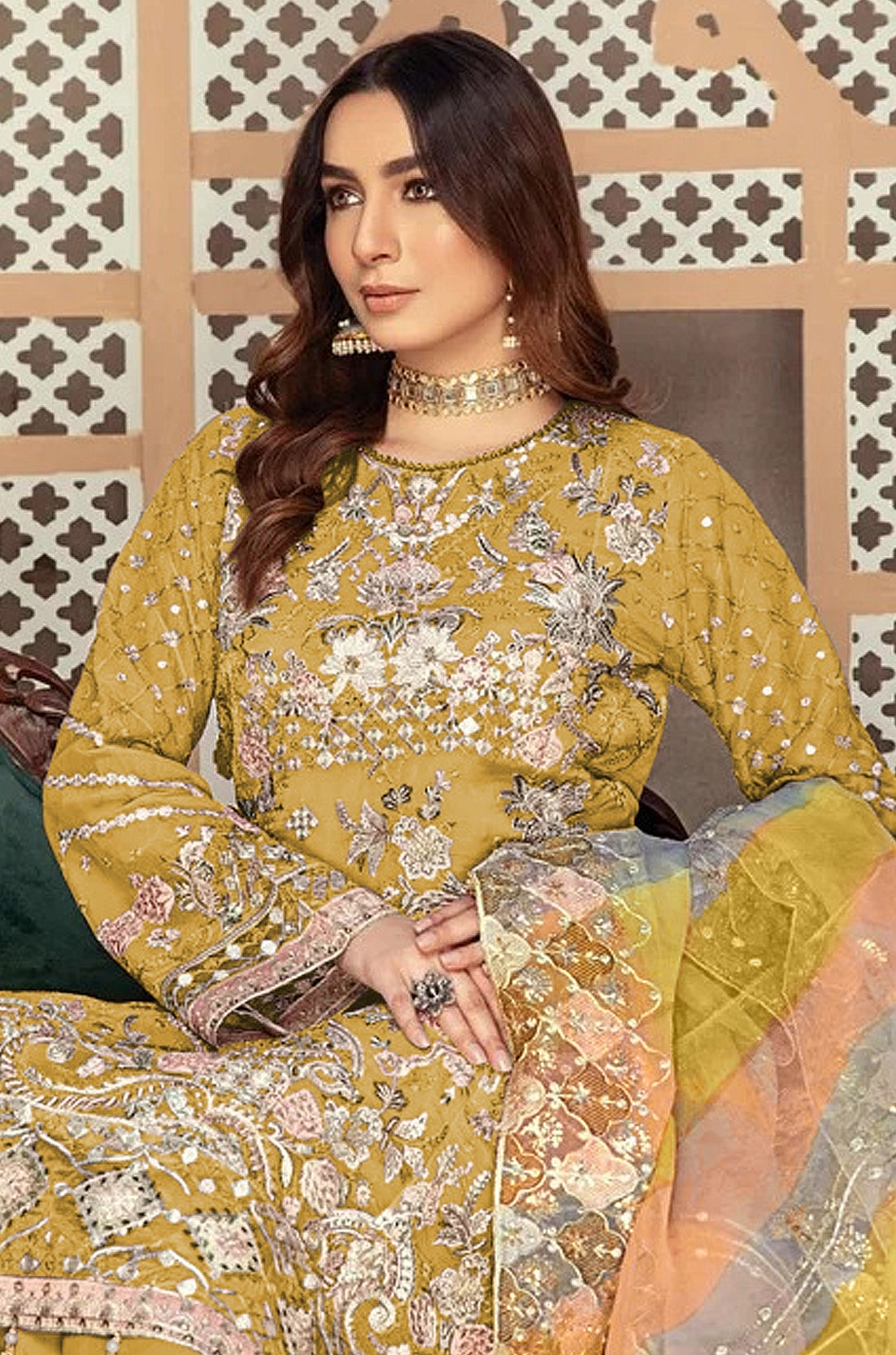 Yellow Heavy Designer Suit With Heavy Embroidery Work