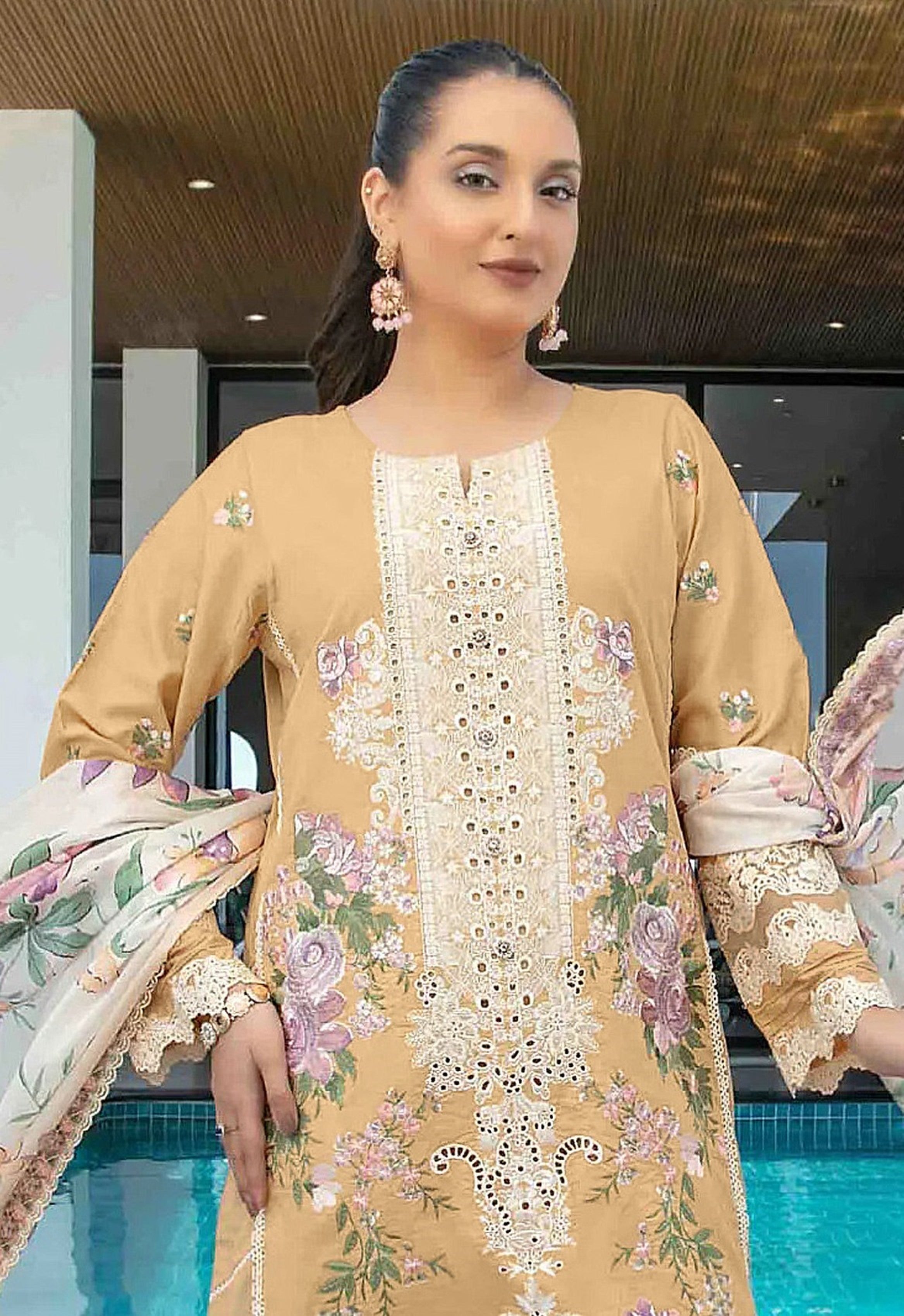 Yellow Heavy Designer Suit With Heavy Embroidery Work