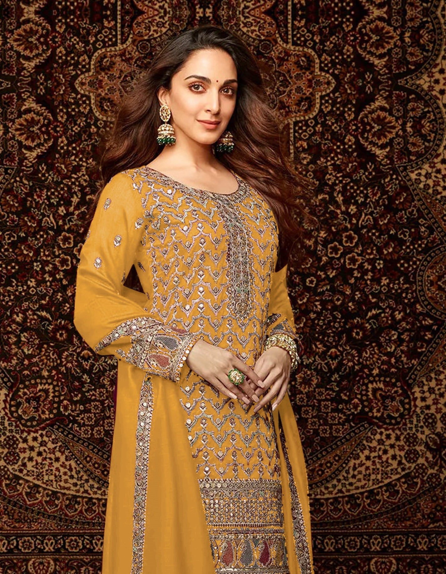 Yellow Heavy Designer Suit With Heavy Embroidery Work