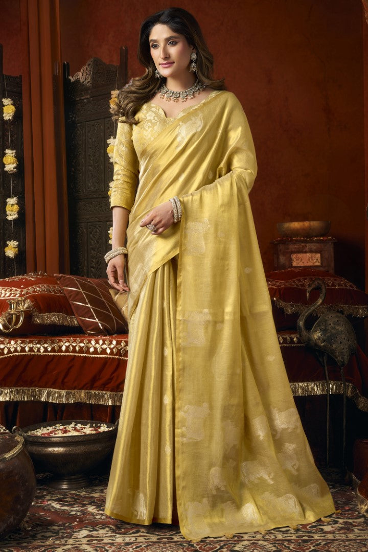 Yellow Heavy Tissue Saree with Premium Allover Woven Work
