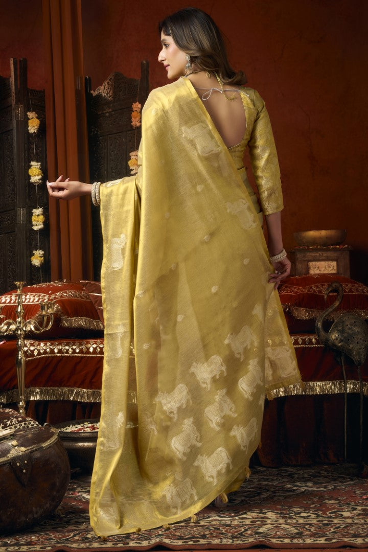 Yellow Heavy Tissue Saree with Premium Allover Woven Work