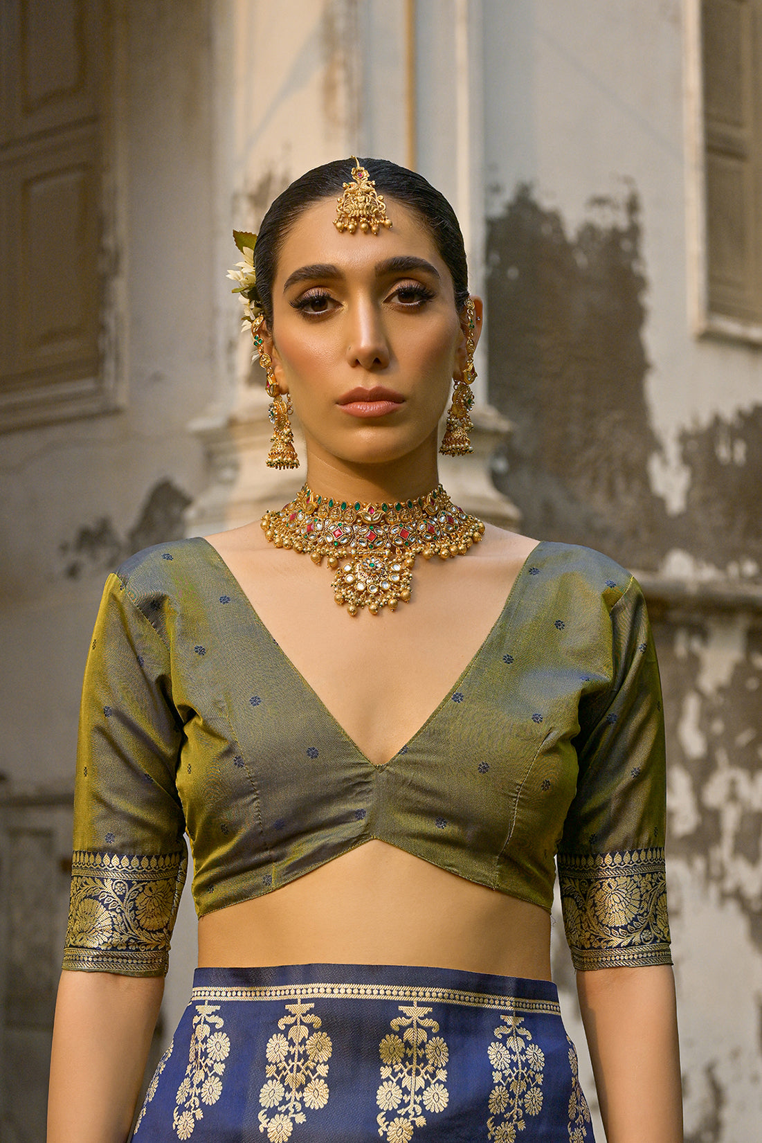 Yellow Kanchi Silk Saree with Leaf Design and Contrast Pallu