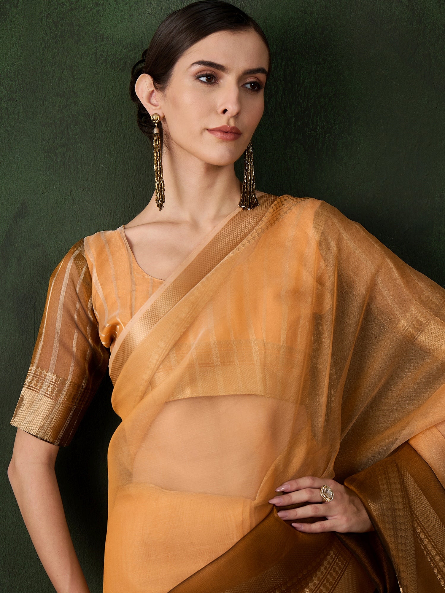 Yellow Khadi Organza Fabric Beautiful Woven Jacquard Designer Saree