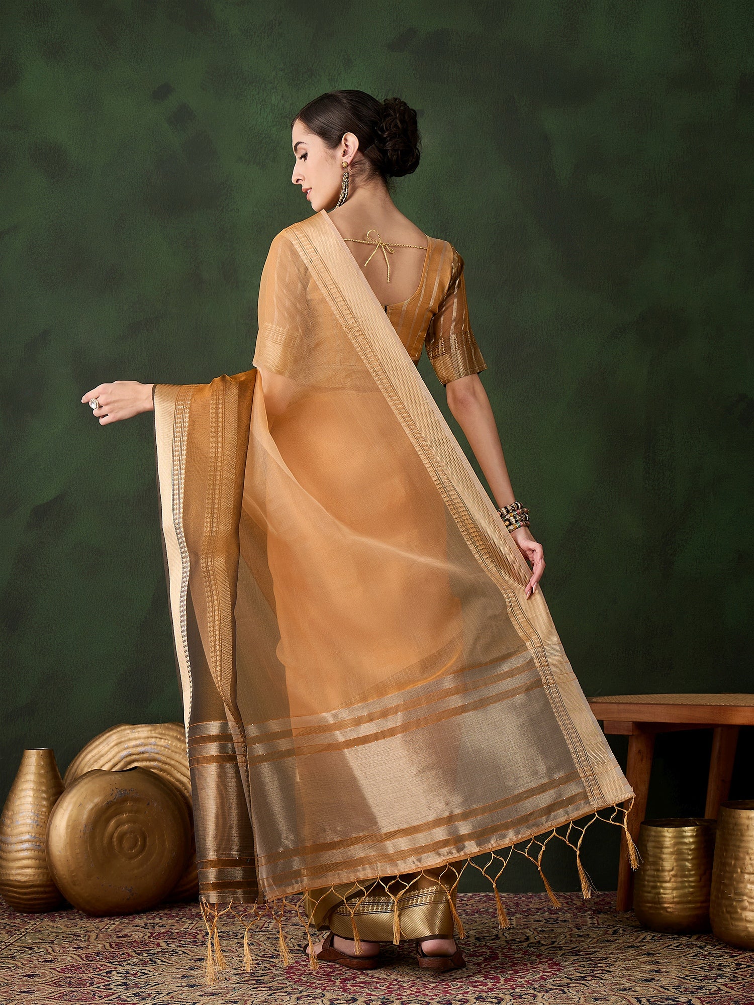 Yellow Khadi Organza Fabric Beautiful Woven Jacquard Designer Saree