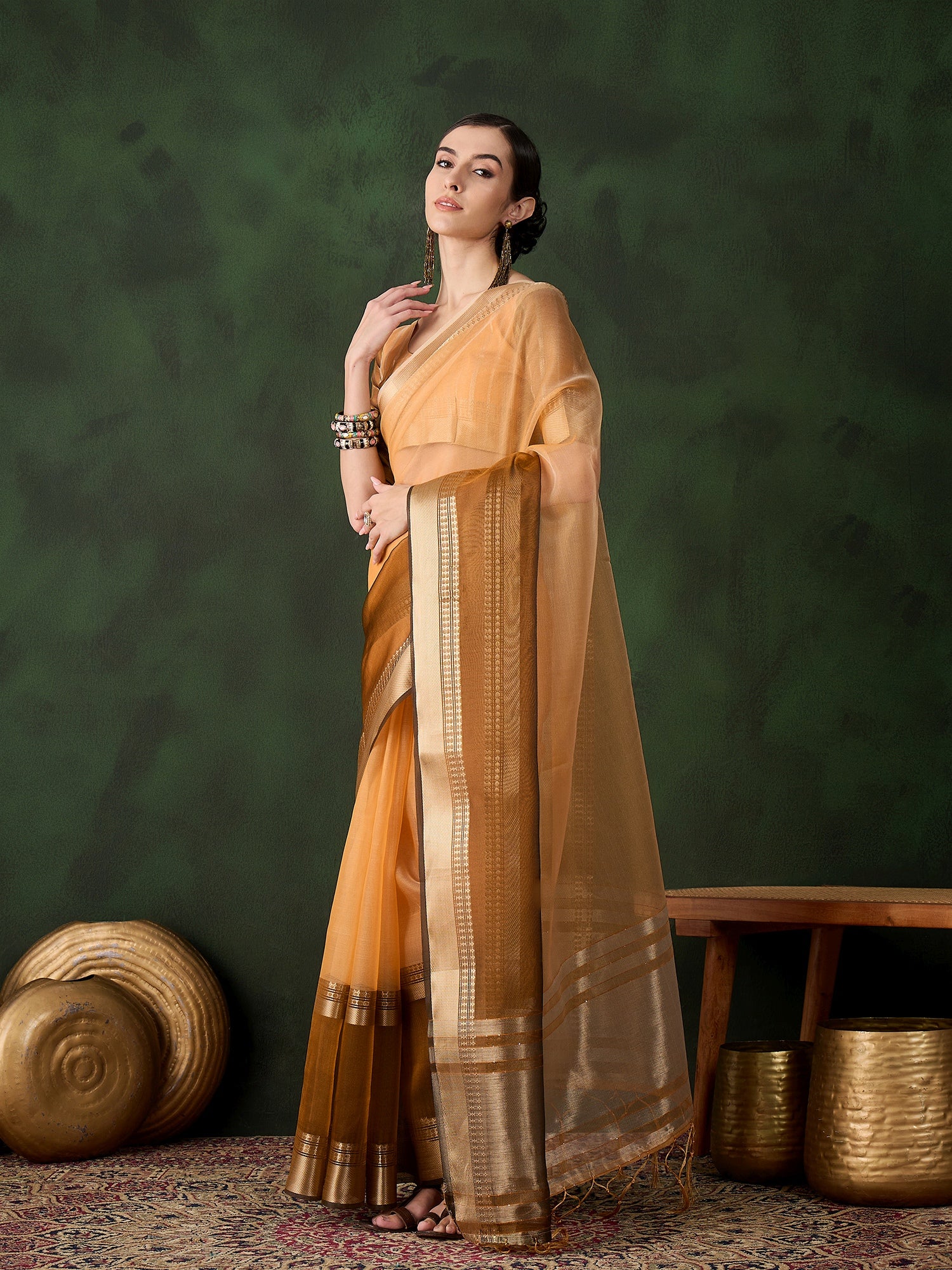 Yellow Khadi Organza Fabric Beautiful Woven Jacquard Designer Saree