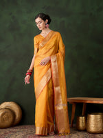 Yellow Khadi Organza Woven Jacquard Designer Traditional Festive Wear Saree