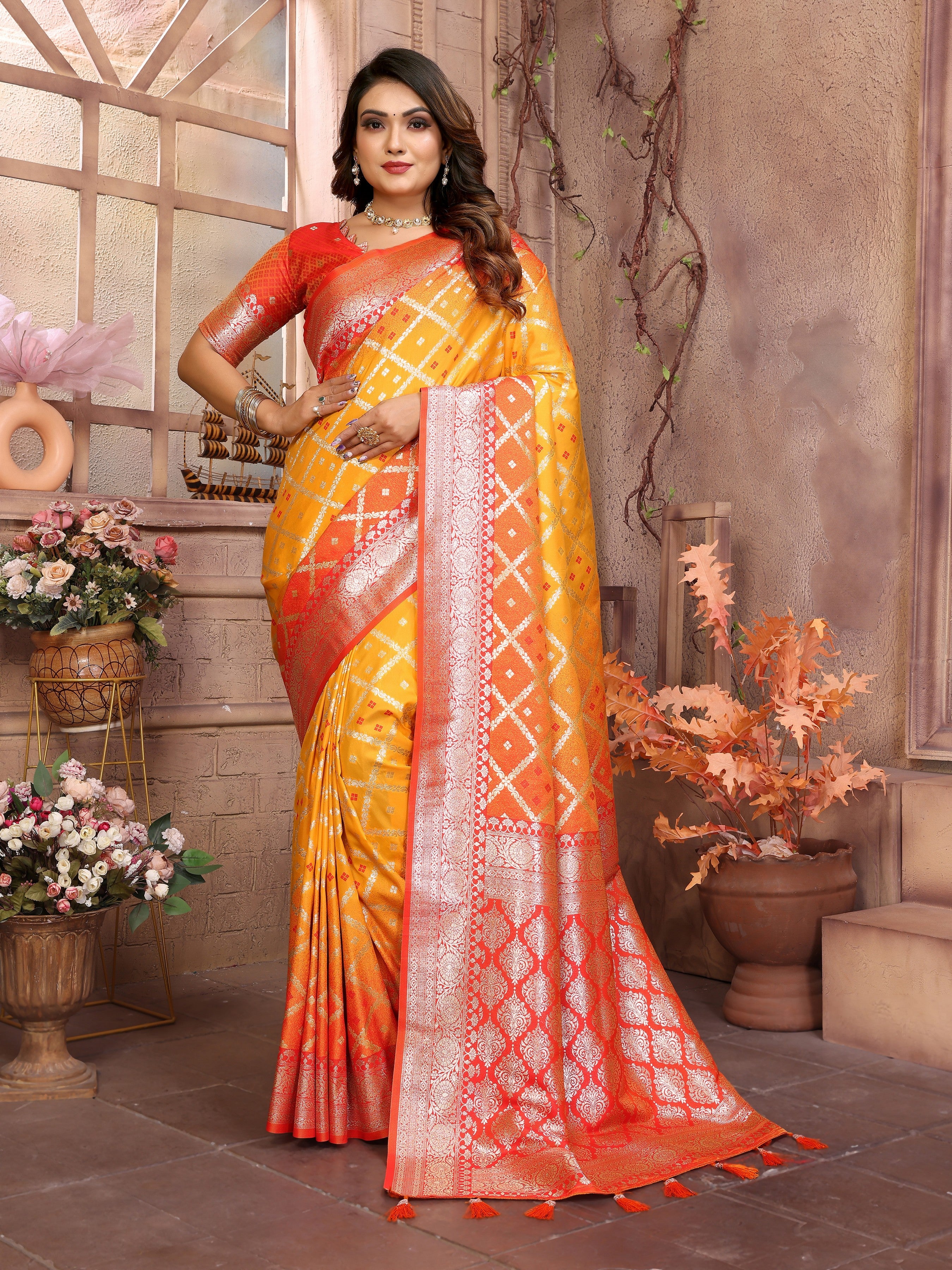 Yellow Kochi Silk Designer Ethnic Looks Party Saree