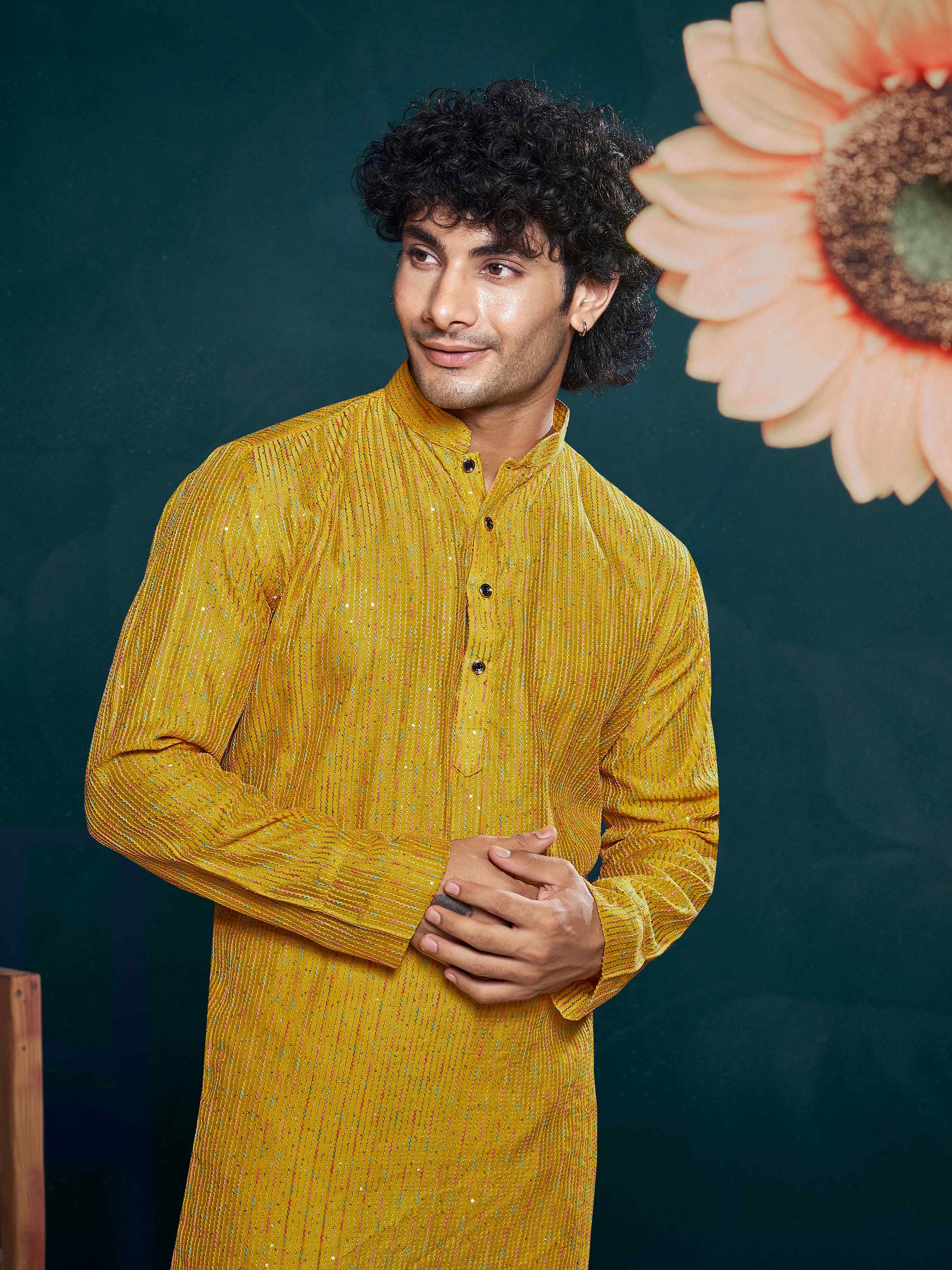 Yellow Kurta Payjama with Sequins Embroidery – Traditional with a Twist