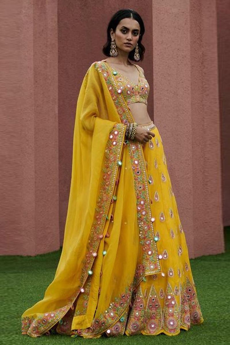 Yellow Lehenga Choli With Embroidery Work