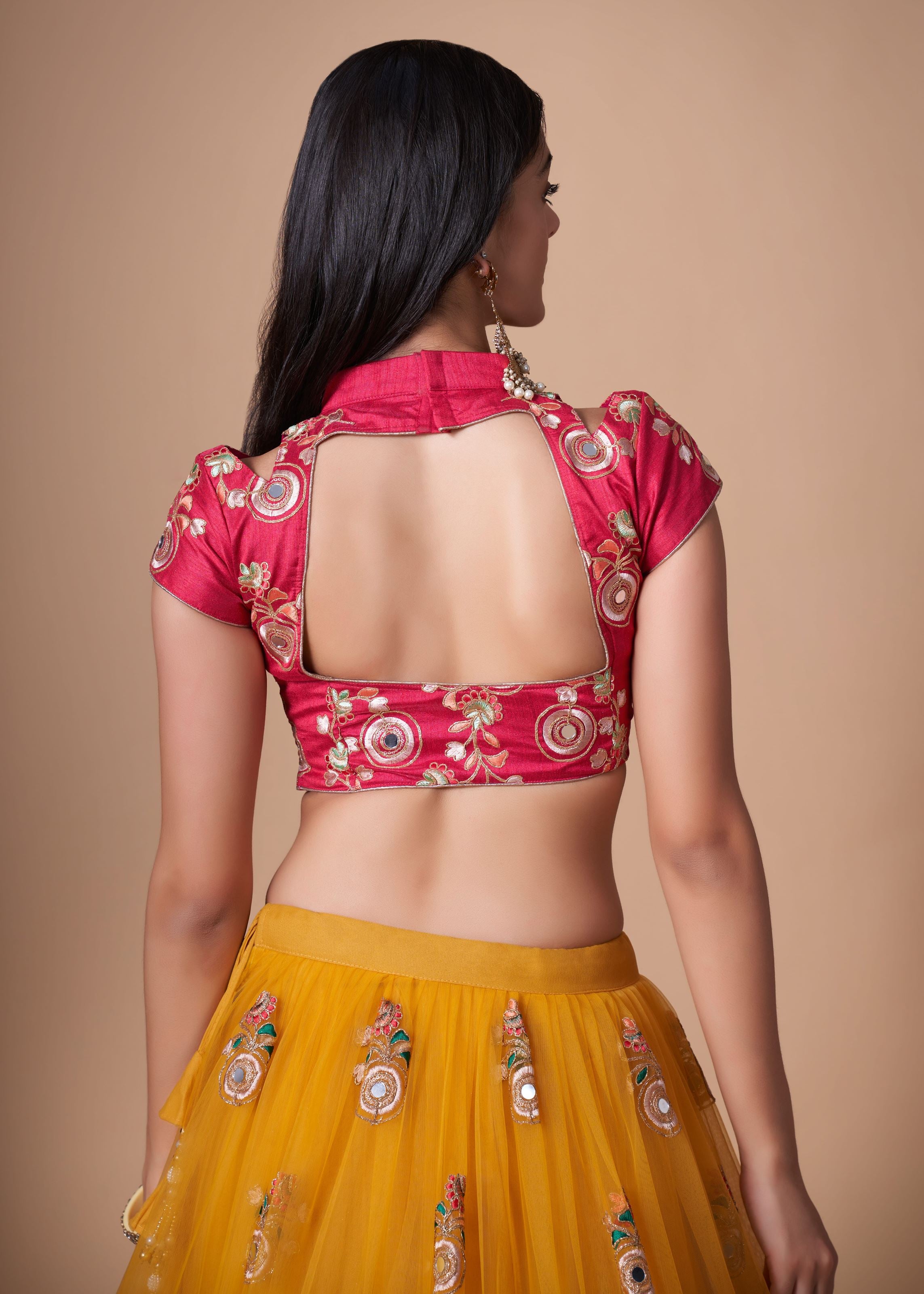 Yellow Lehenga Choli With   Thread, Zari, Dori And Sequins Embroidery With Mirror Work
