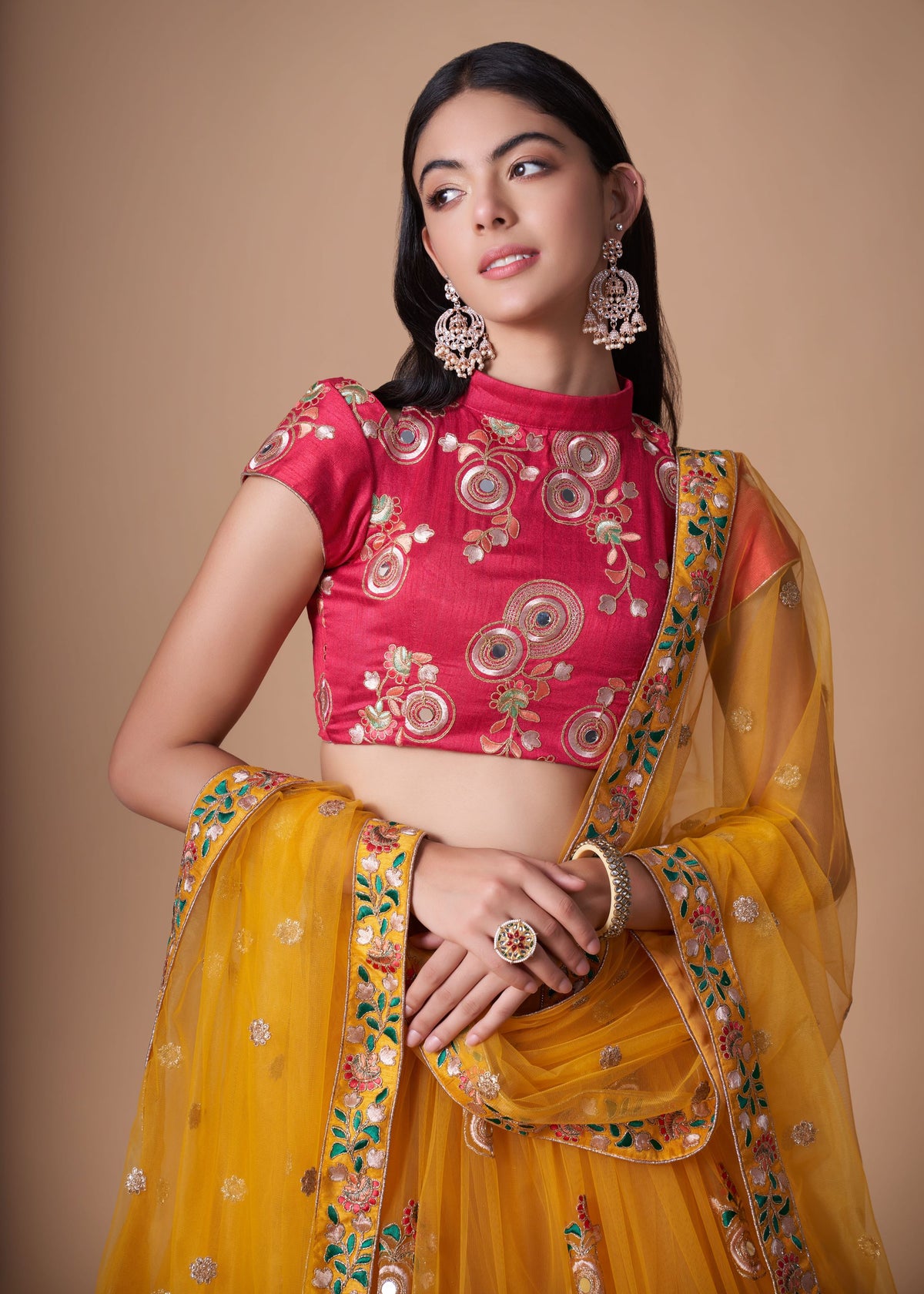 Yellow Lehenga Choli With   Thread, Zari, Dori And Sequins Embroidery With Mirror Work