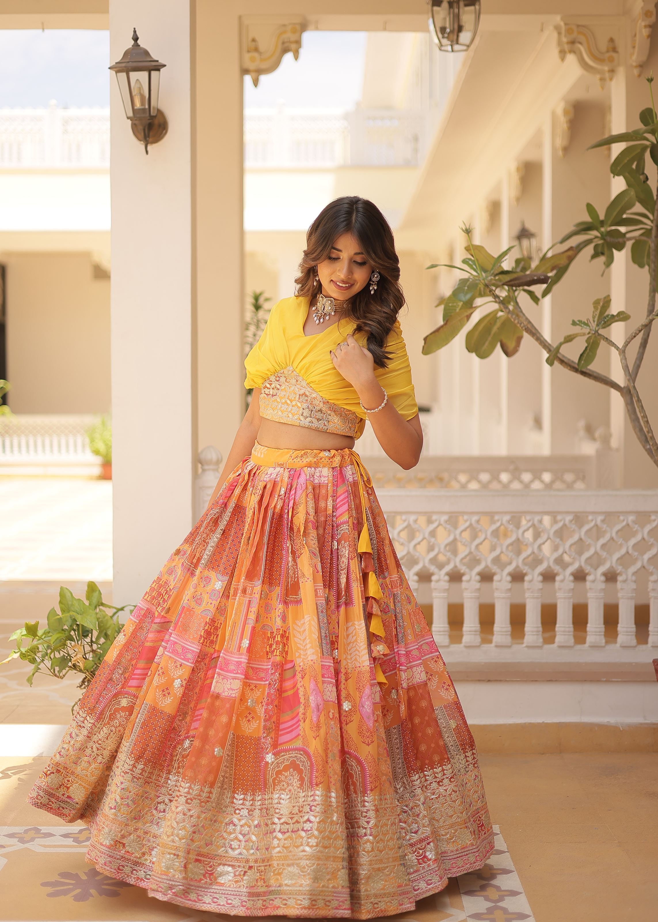 Yellow Lehenga Choli With Thread and Embroidery Work