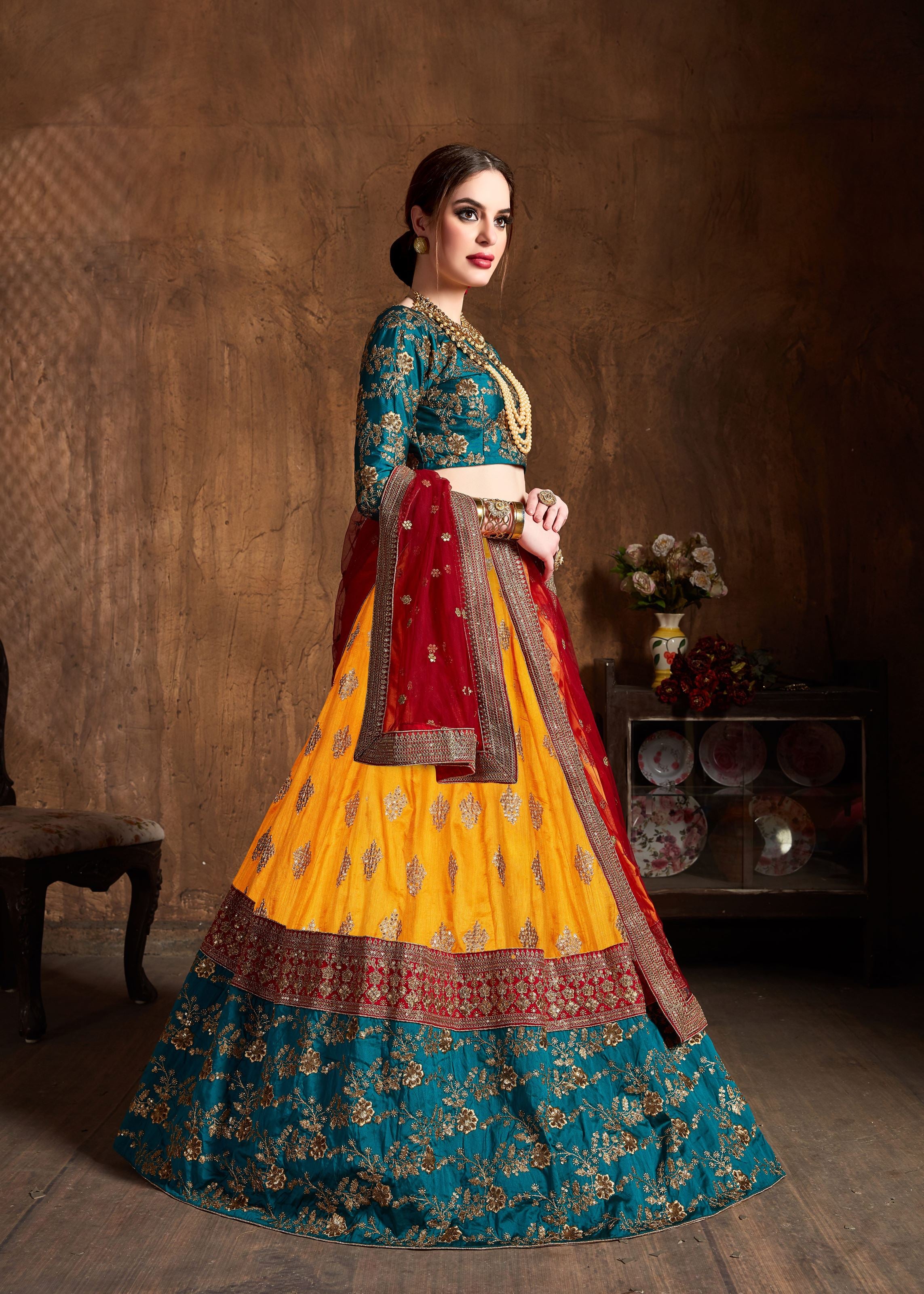 Yellow Lehenga Choli With Zari, Sequins And Dori Embroidery