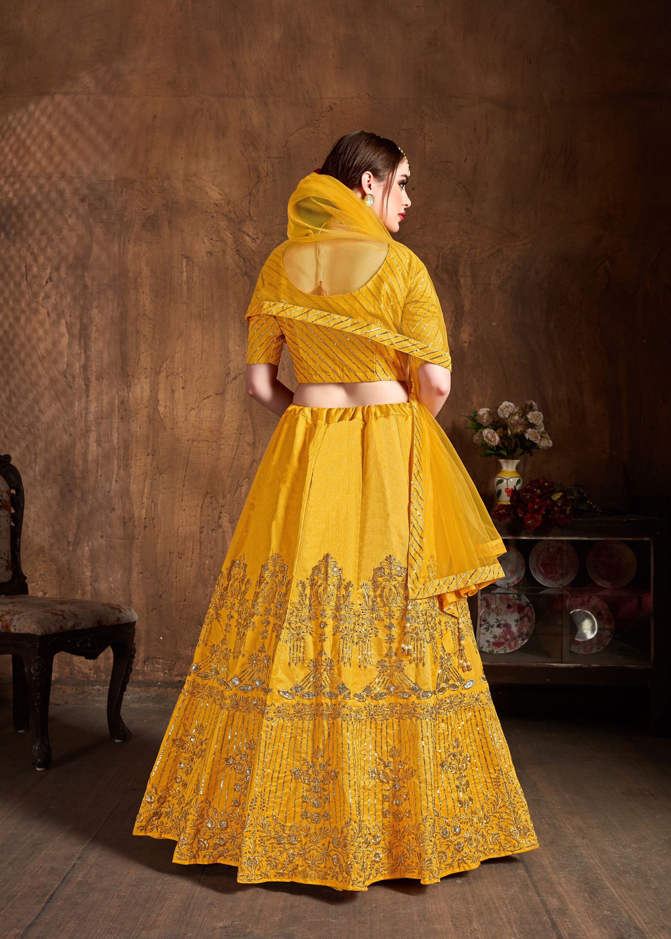Yellow Lehenga Choli With Zari, Sequins Embroidery And Diamond Work