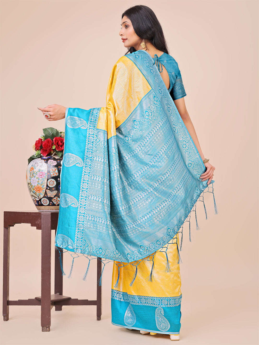 Yellow Lichi Silk Woven Designer Festive Graceful Saree