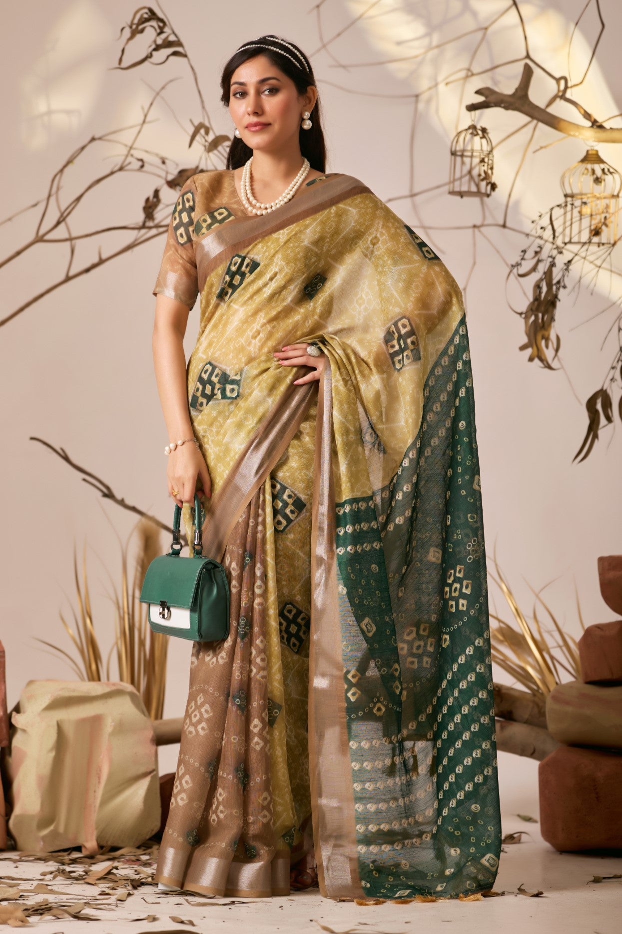 Yellow Linen Cotton Saree With Digital Printed Festive Traditional Saree