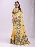 Yellow Linen Cotton Woven Thread Designer Festive Sophisticated Saree