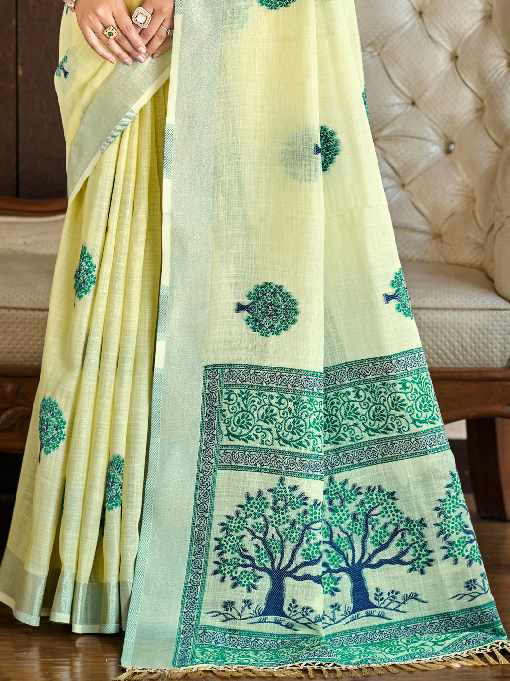 Yellow Linen Saree With Sophisticated Touch and Subtle Elegance