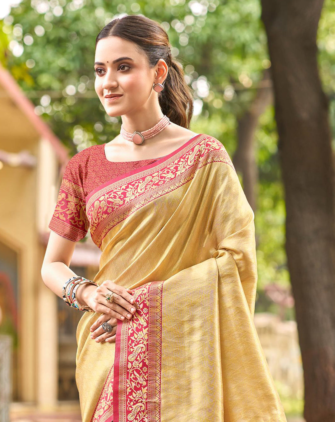 Yellow Multi Color Kanjivaram Silk Saree With Classic Drape and Refined Beauty