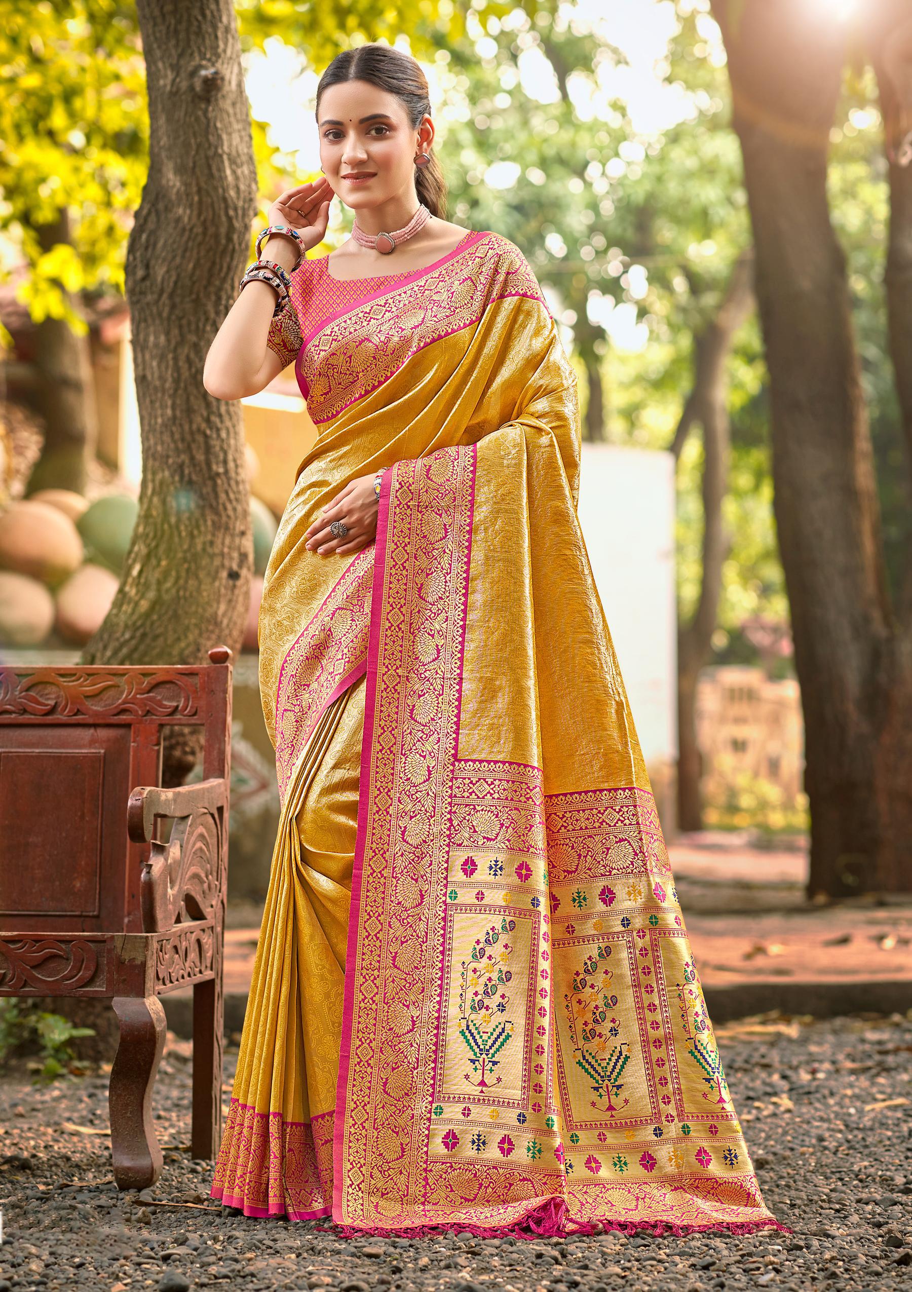 Yellow Multi Color Kanjivaram Silk Saree With Sophisticated Touch and Subtle Elegance