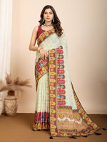 Yellow Muslin Cotton Designer Digital Printed Ethnic Ceremonial Saree