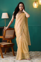 Yellow Organza Designer Foil Printed Partywear Saree