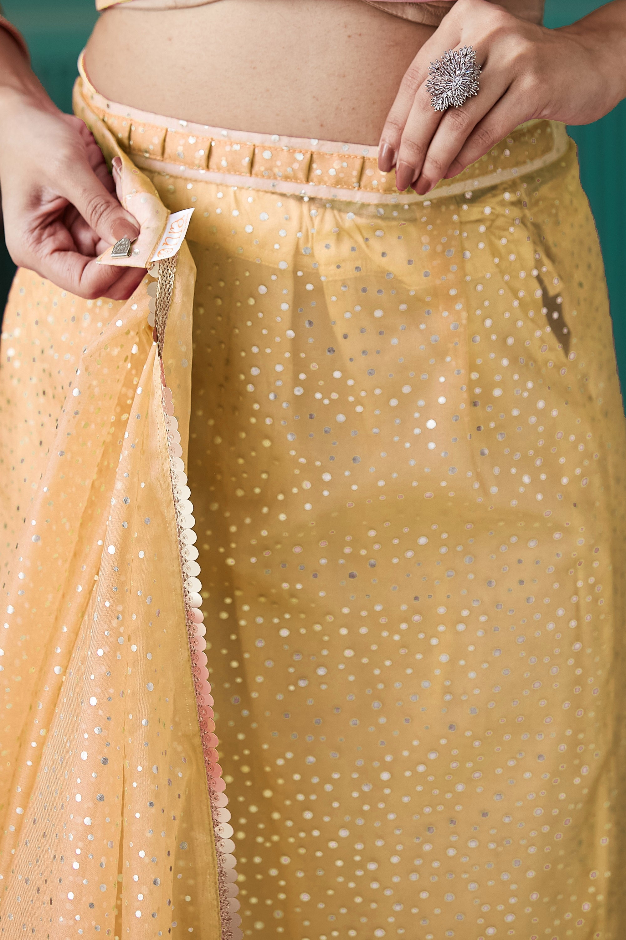 Yellow Organza Designer Foil Printed Partywear Saree