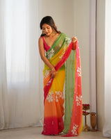 Yellow Padding Georgette Sequins Embroidered Saree