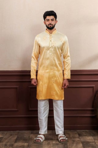 Yellow Partywear Kurta Pajama with Designer Embroidery