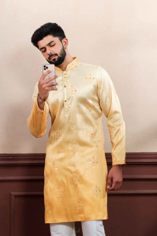Yellow Partywear Kurta Pajama with Designer Embroidery