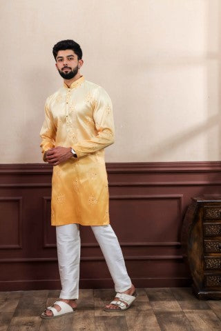 Yellow Partywear Kurta Pajama with Designer Embroidery