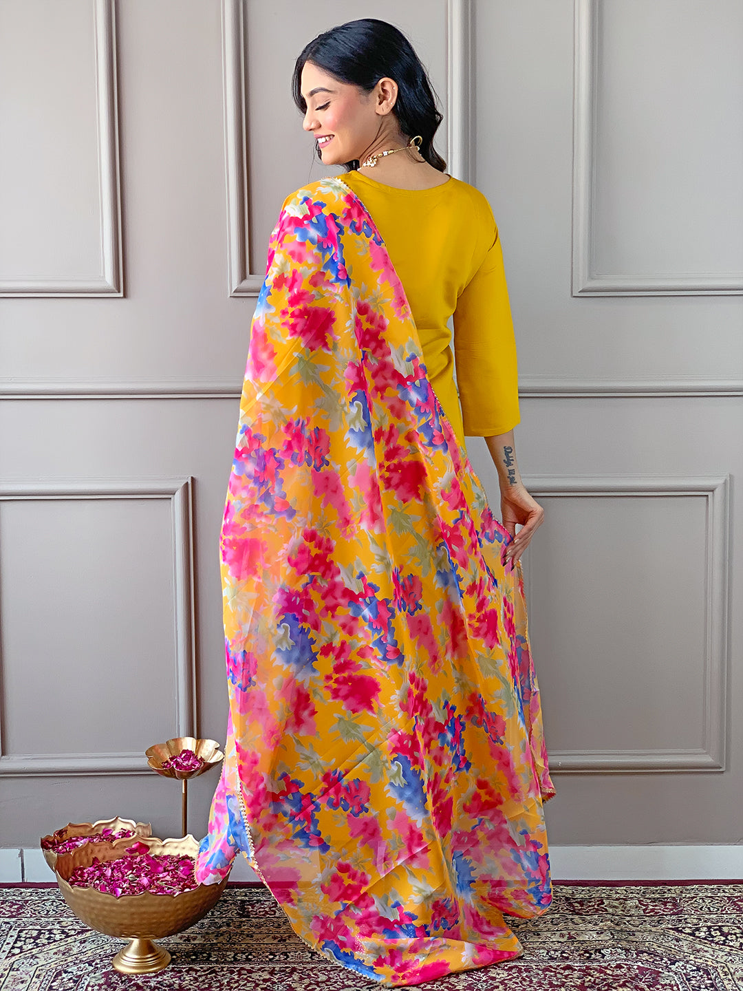 Yellow Rayon Elegant Kurta Pant Set With Embroidery Work